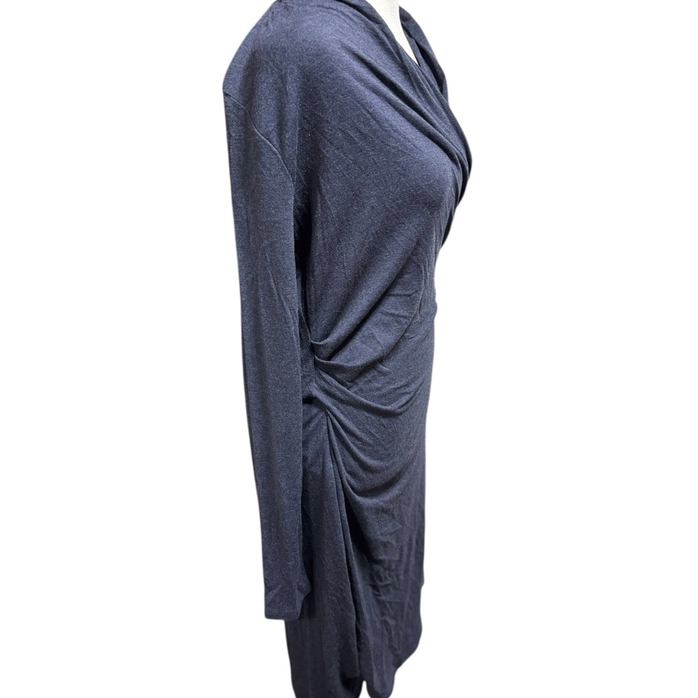 Ann Taylor Charcoal Grey Ruched Faux Wrap Dress‎ Long Sleeve V-Neck Size 6 #773 - Picture 4 of 11